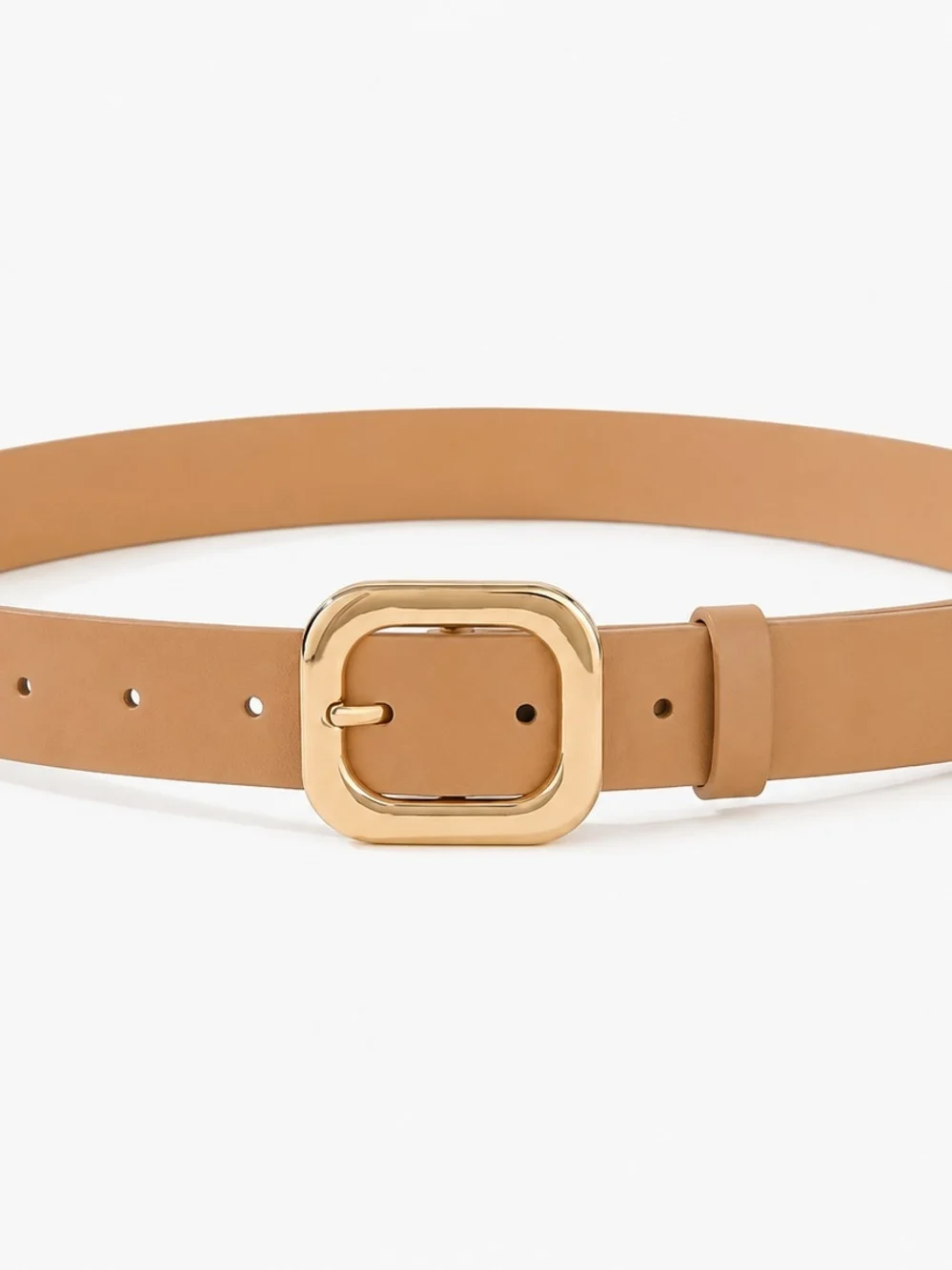 Women's Tan Leather Belt with Gold Buckle